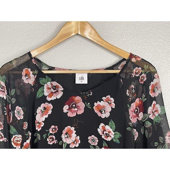 Cabi Black Floral Sheer 3/4 Sleeve Blouse Lined Top Women's Size Medium M Career - Picture 4 of 10
